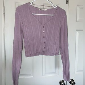 Purple Ribbed Cardigan Button Up